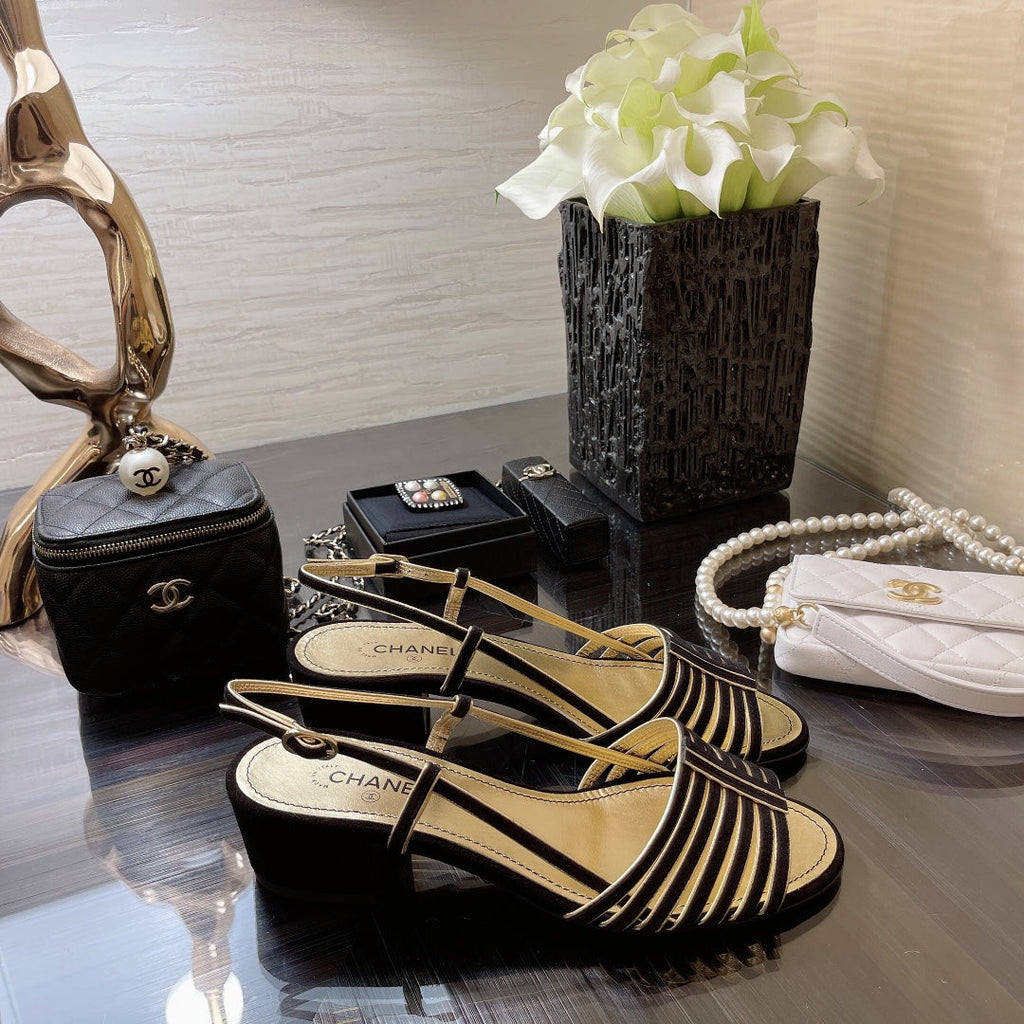 CHANEL SLINGBACKS SANDAL IN BLACK SUEDE