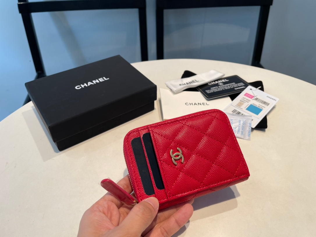 CHANEL ZIPPED COIN PURSE 11 RED GRAINED CALFSKIN