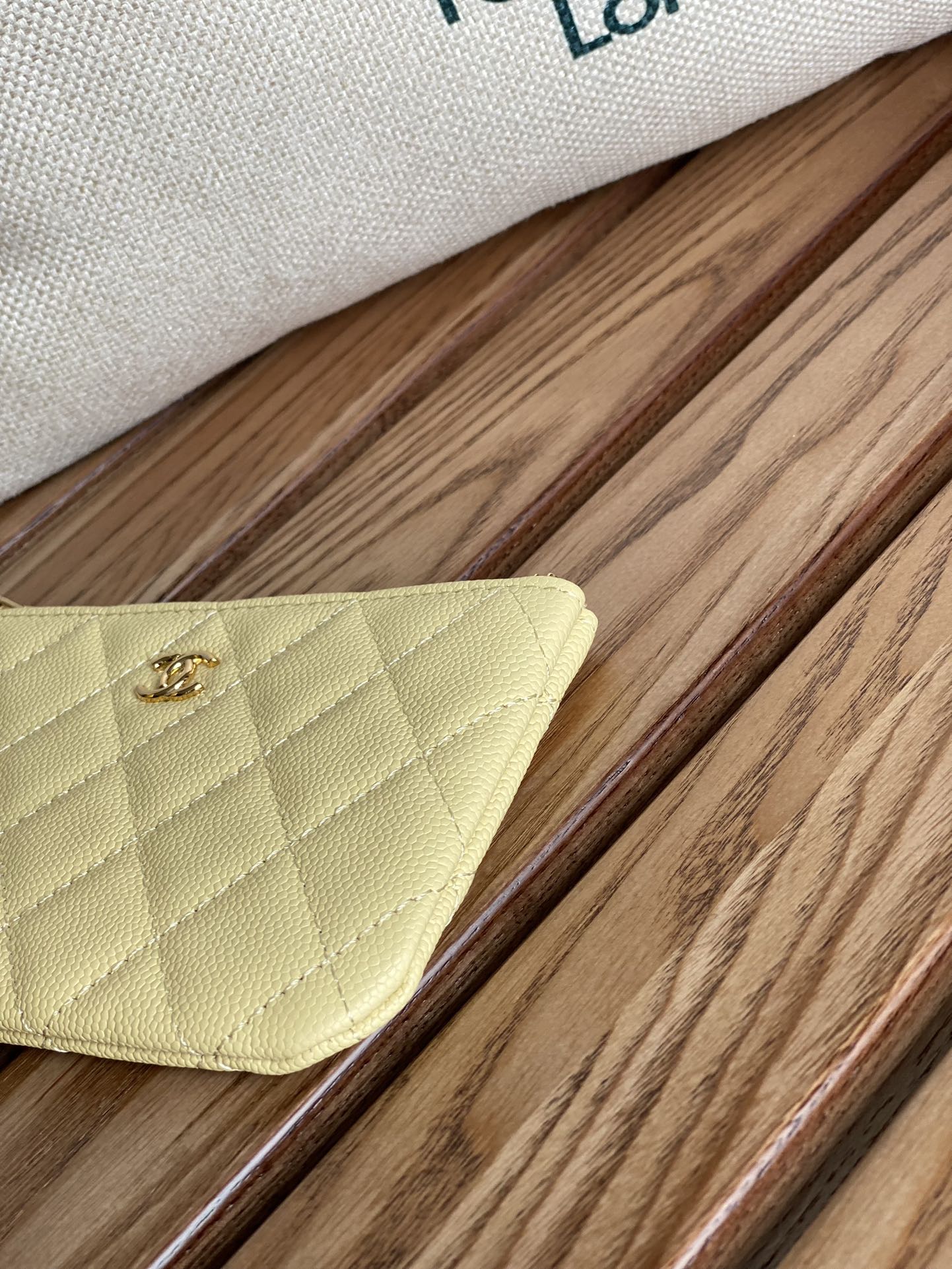 CHANEL CLASSIC SMALL 15 ZIPPED POUCH IN YELLOW CORN GRAINED CALFSKIN