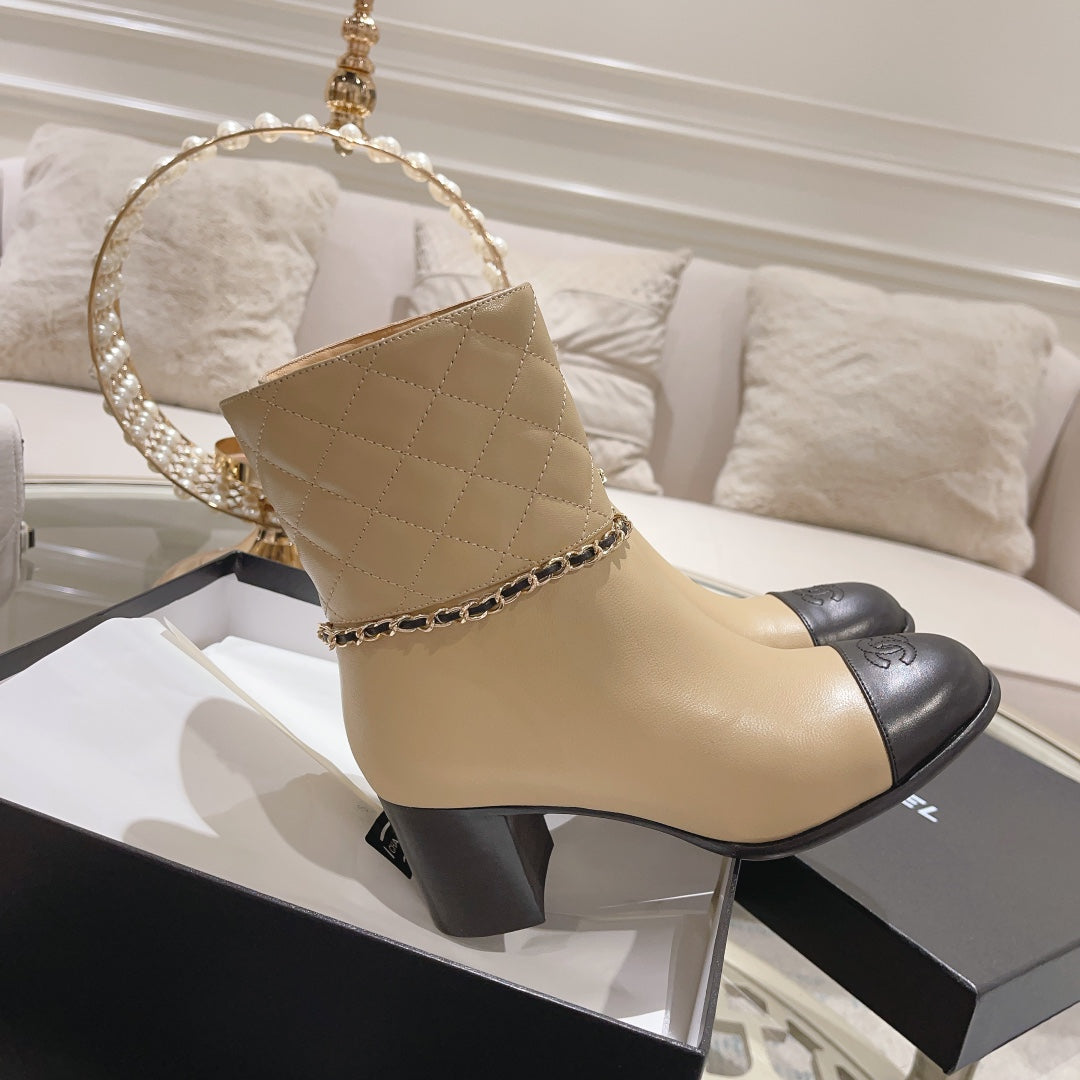 CHANEL MID-HEEL ANKLE BOOTS IN TORTILLA BROWN CALFSKIN