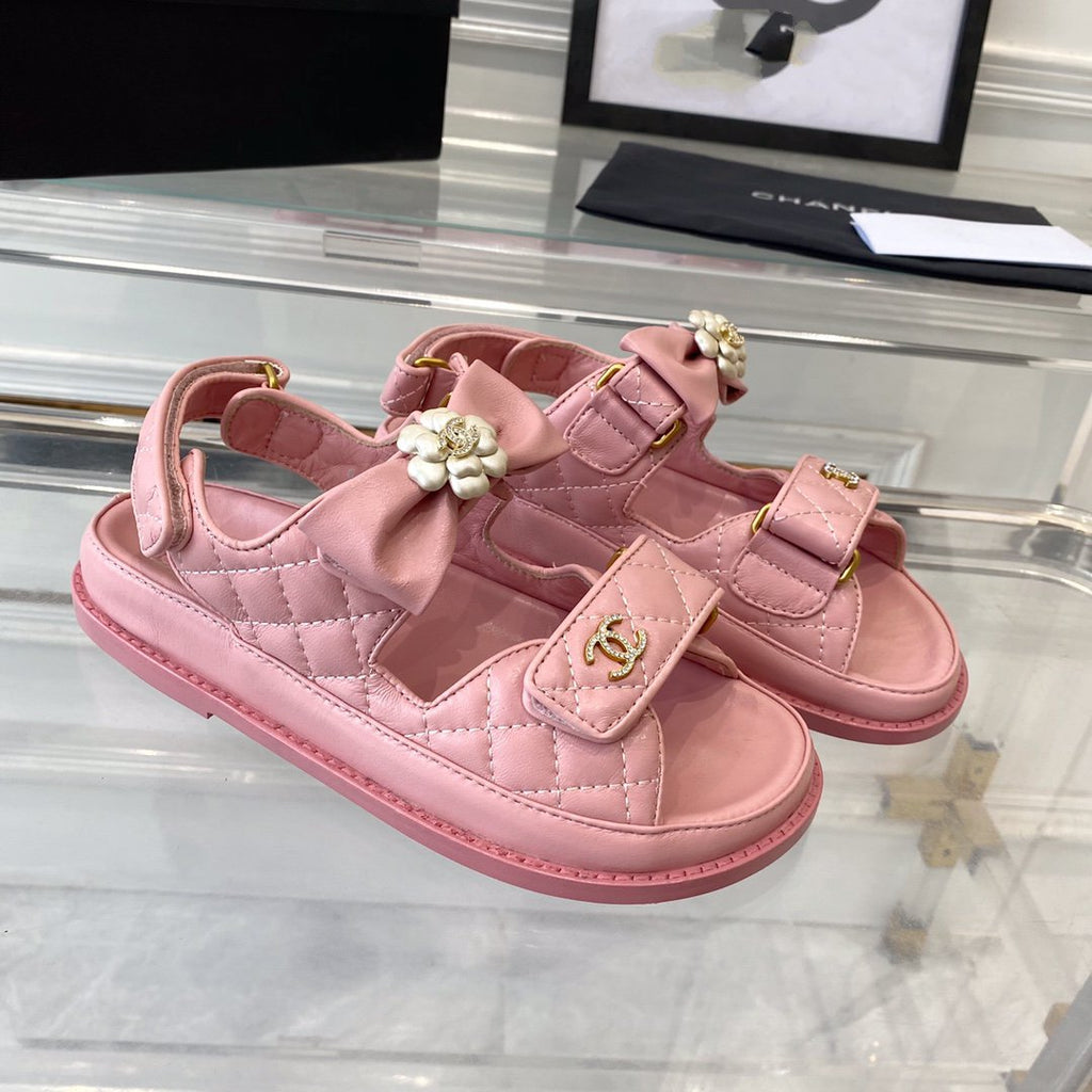 CHANEL dad sandals pink lambskin