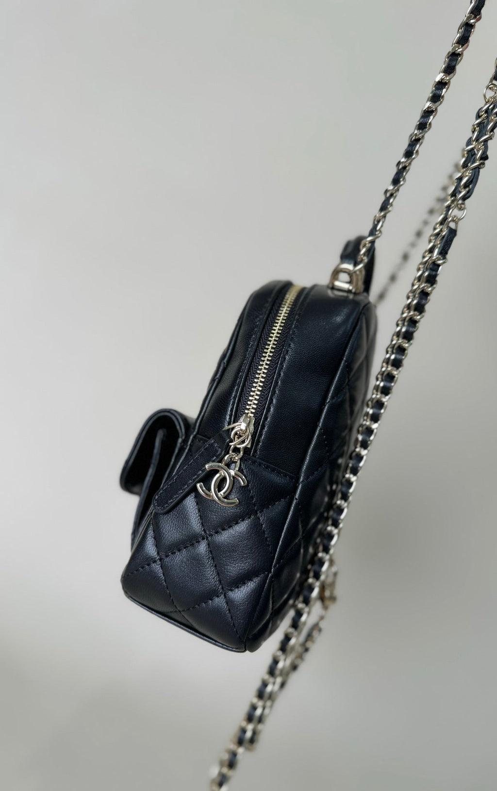 CHANEL MINI 18 BACKPACK BLACK LAMBSKIN LIGHT GOLD HARDWARE