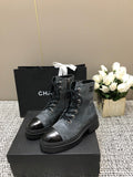 CHANEL SHORT BOOTS SLATE GREY SUEDE LAMBSKIN