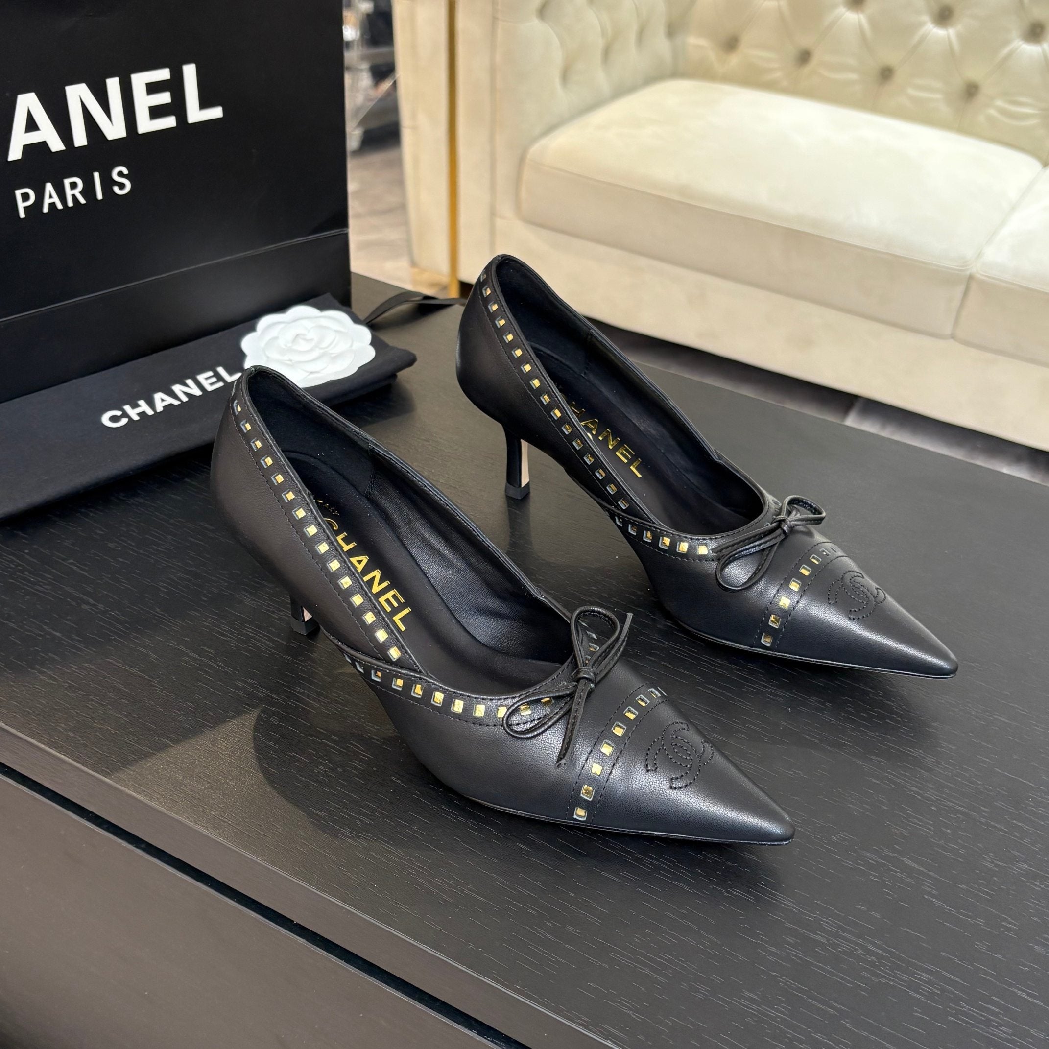 CHANEL HIGH HEEL PUMP 65 MM IN BLACK LAMBSKIN