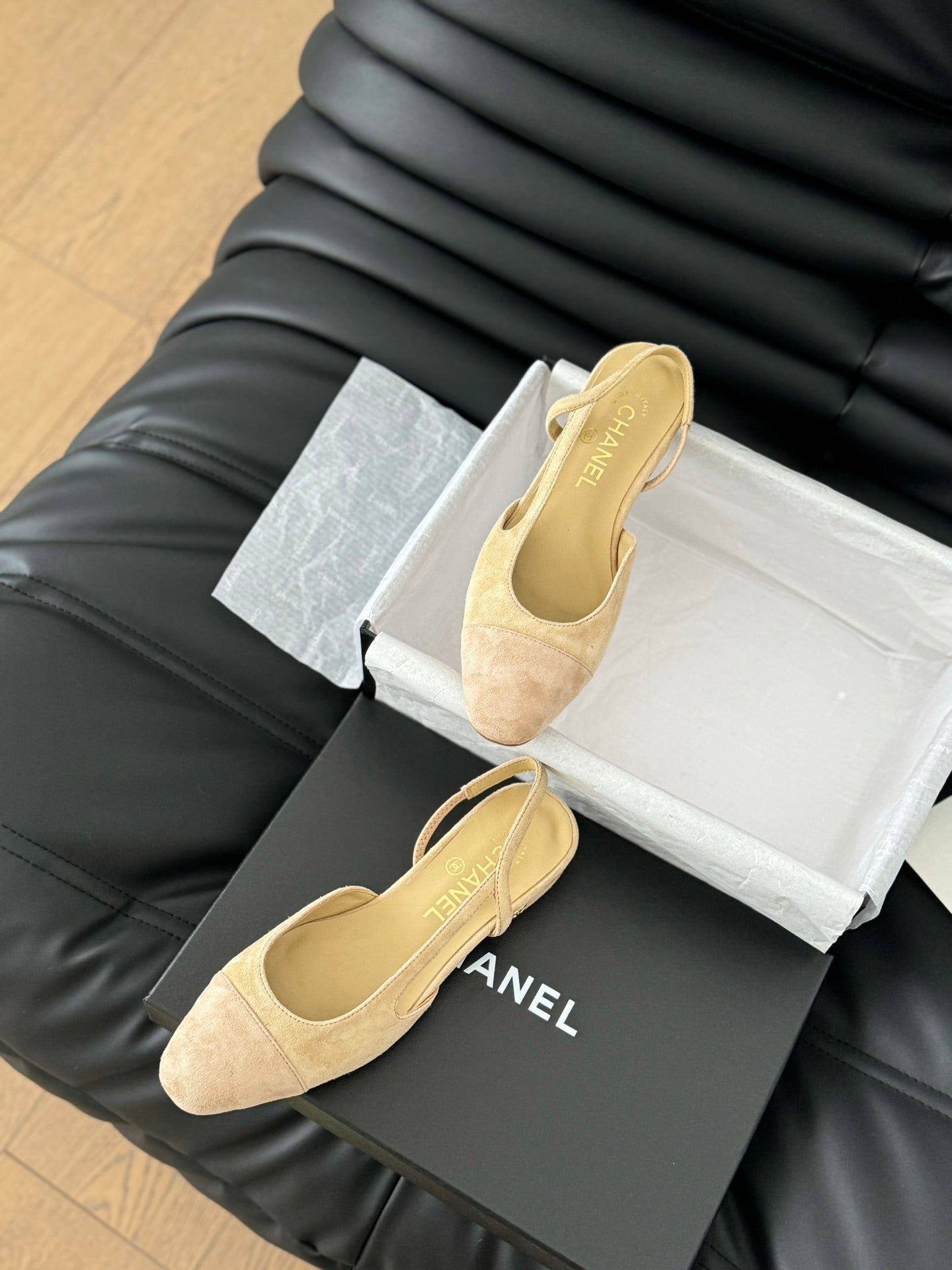 CHANEL CLASSIC SLINGBACK DARK IVORY SUEDE