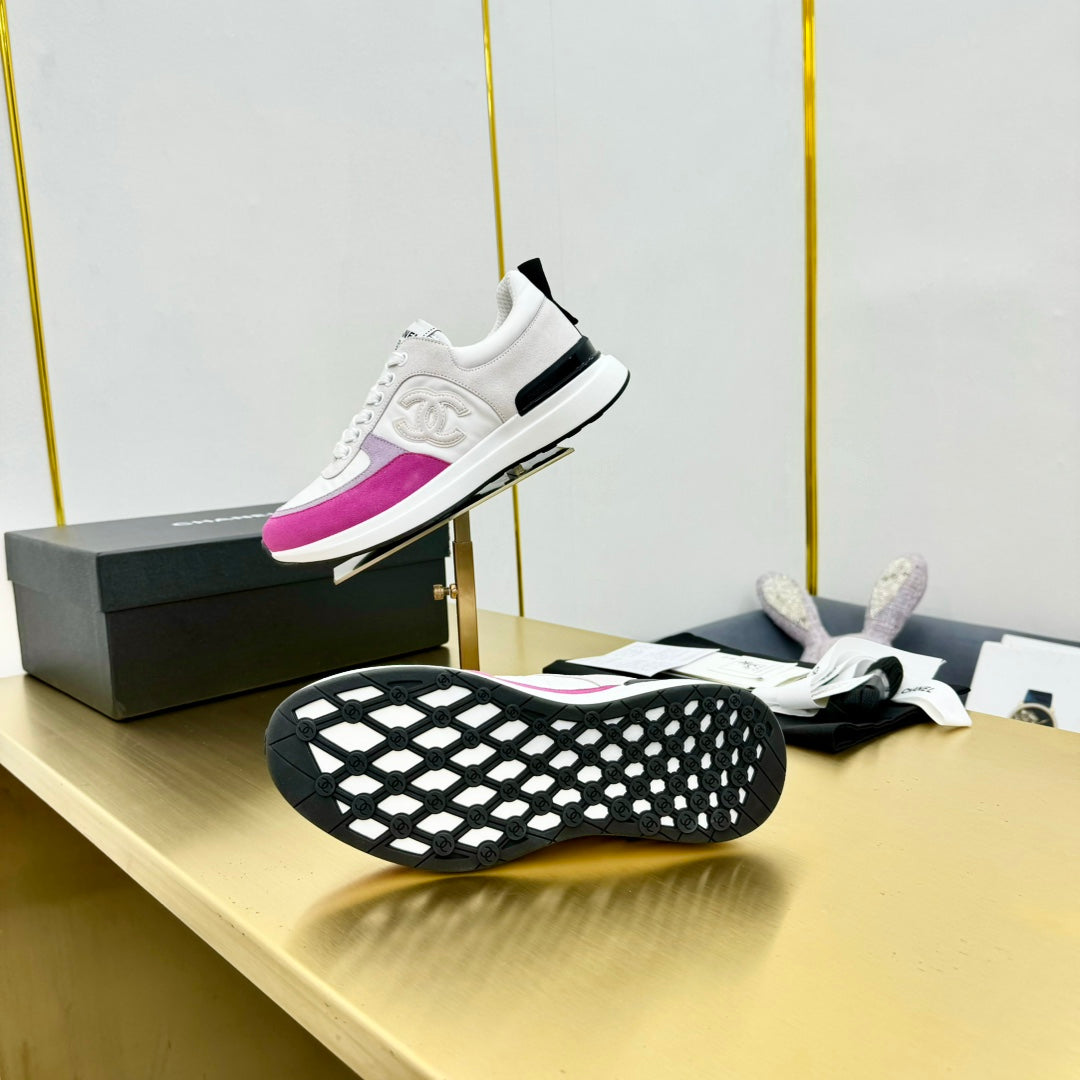 CHANEL CLASSIC TRAINER IN GREY MIX BRIGHT PINK MERCERIZED VELVET