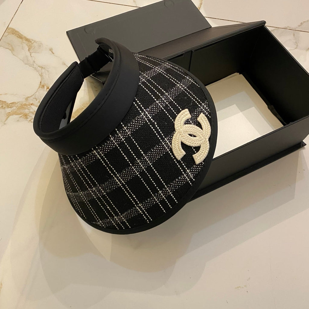 CHANEL Little Chanel Style Checkered Open-Top Hat